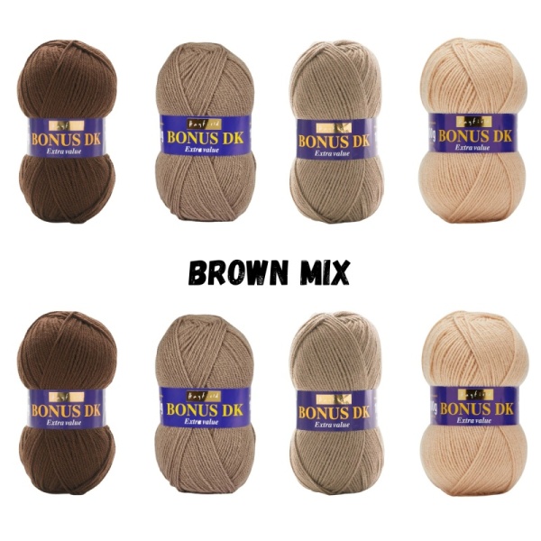 Brown Mix Pack Hayfield Bonus DK Yarn Sirdar 100g - 8 Ball Bundle